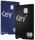 A blue One Key World Elite Mastercard and a black One Key plus World Elite Mastercard